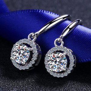 Certified 2ct. t.w. Diamond Moissanite Round Drop Earrings NEW